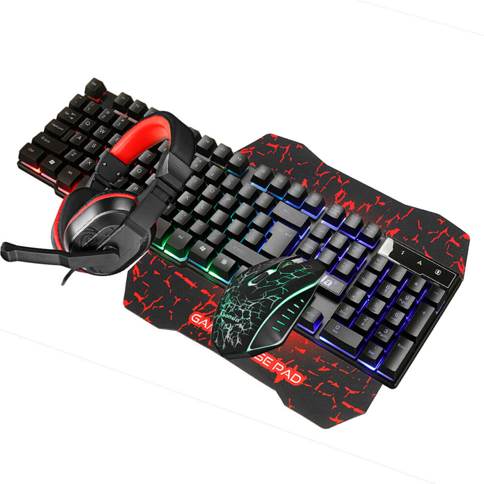 4Pcs Gaming Devices Set 104 Keys LED Backlit Gaming Keyboard 3600DPI Ergonomic Mouse 3.5mm Wired  Headset Anti-slip Mouse Pad Combo