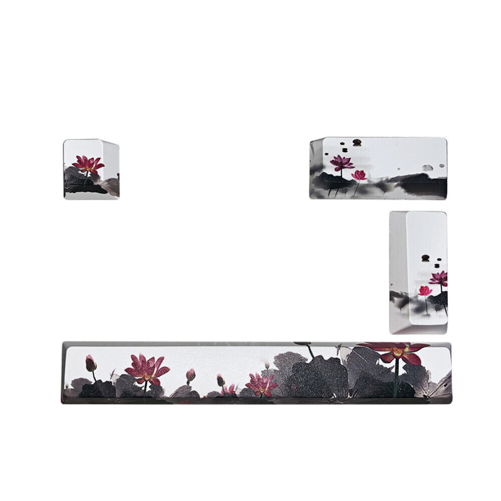 (White) 4 Keys Ink Flower Supplement Keycap Set OEM Profile PBT Keycaps for Manchanical Keyboard