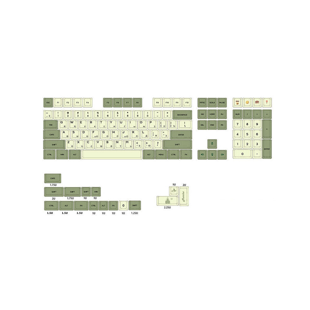 (Russian) 124 Keys Matcha Keycap Set Xda Profile Pbt Sublimation Japanese/Korean/Russian Keycaps For Mechanical Keyboard 6112212797433