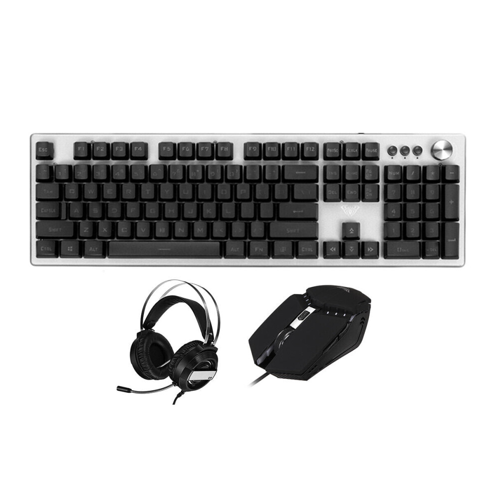 (Black) 3-In-1 LED Backlit Gaming Keyboard Mouse Noise-Canceling Headset Combo with Mouse Pad