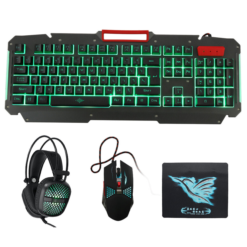 4-in-1 Set 4Pcs 104 Keys Gaming Keyboard + 1600DPI Mouse + 3.5mm Headset + Mouse Pad Combo