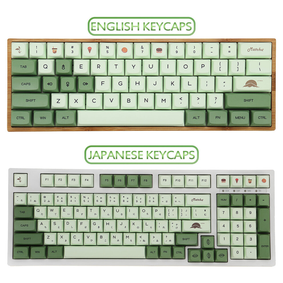 (Japanese) 125 Keys Matcha PBT Keycap Set XDA Profile DYE-SUB English/Japanese Custom Keycaps for Mechanical Keyboards