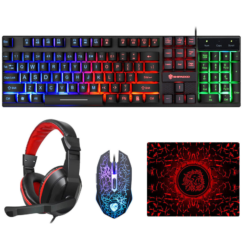 4 IN 1 Keyboard Mouse Headset Mousepad Combo for PC Computer Gamer