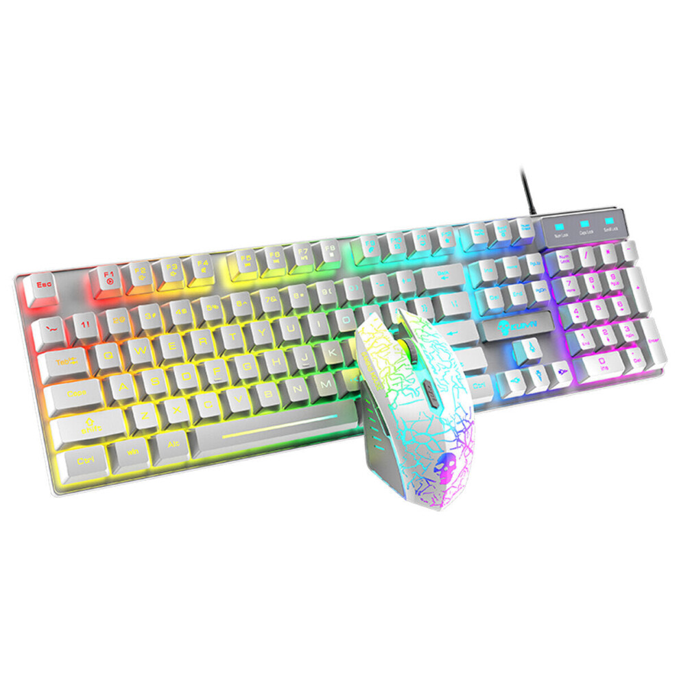 (White) 104 Keys Gaming Keyboard USB Wired RGB Luminous Backlight Mechanical Feel Keyboard for Computer PC Laptop