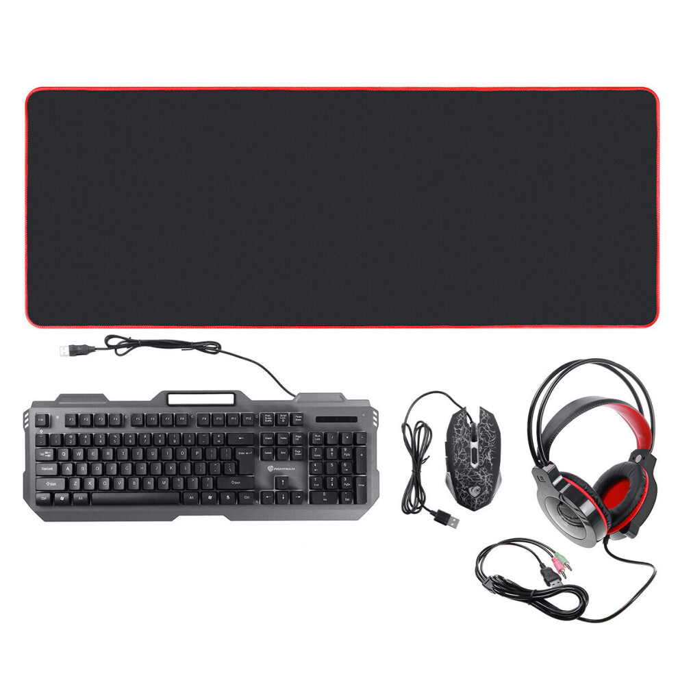 (Black) 4-in-1 Gaming Kit Set LED Gaming Over-Ear Headset Keyboard & Mouse & Mouse Pad Combo Set