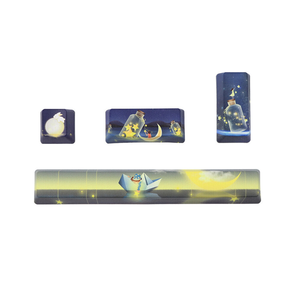 (Drifting Bottle) 4 Keys Personalized PBT Keycap Set OEM Profile Five-sided Sublimation Space 6.25U + ESC 1U + Enter 2U Custom Keycaps for Mechanical