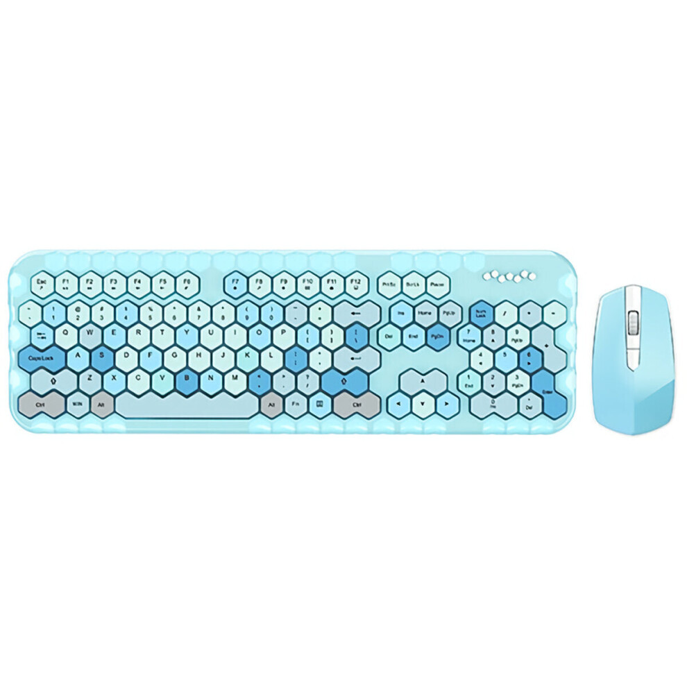 (Blue) 2.4G Wireless Keyboard & Mouse Set 104 Keys Honeycomb Keycaps Keyboard Office Mouse Combo for Laptop PC