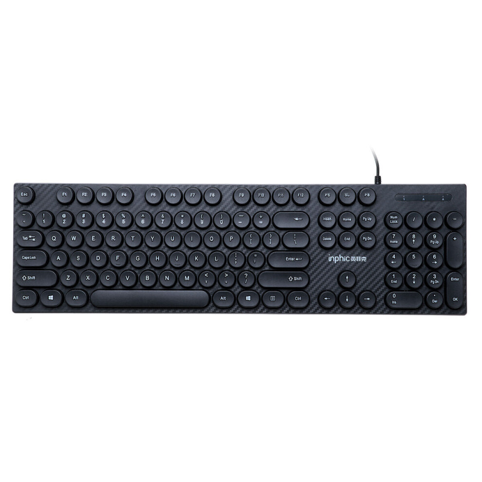 (Black) 104 Keys Computer Keyboard USB Wired Punk Round Keycaps Mechanical Feeling Gaming Keyboard