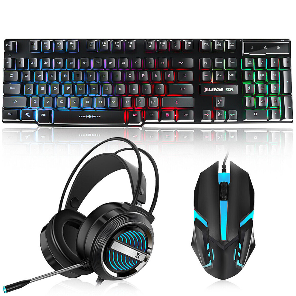 (Black) 104 Keys Rgb Backlit Waterproof Mechanical Feeling Keyboard And Wired Headset For Computer Gamer Black 6112212796191