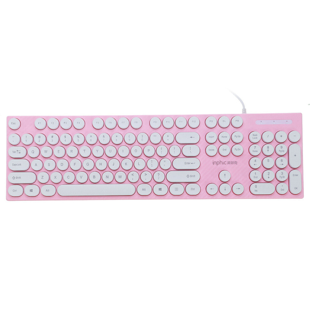 (Pink) 104 Keys Computer Keyboard Usb Wired Punk Round Keycaps Mechanical Feeling Gaming Keyboard Pink 6112212789254