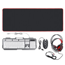 (White) 4-in-1 Gaming Kit Set LED Gaming Over-Ear Headset Keyboard & Mouse & Mouse Pad Combo Set