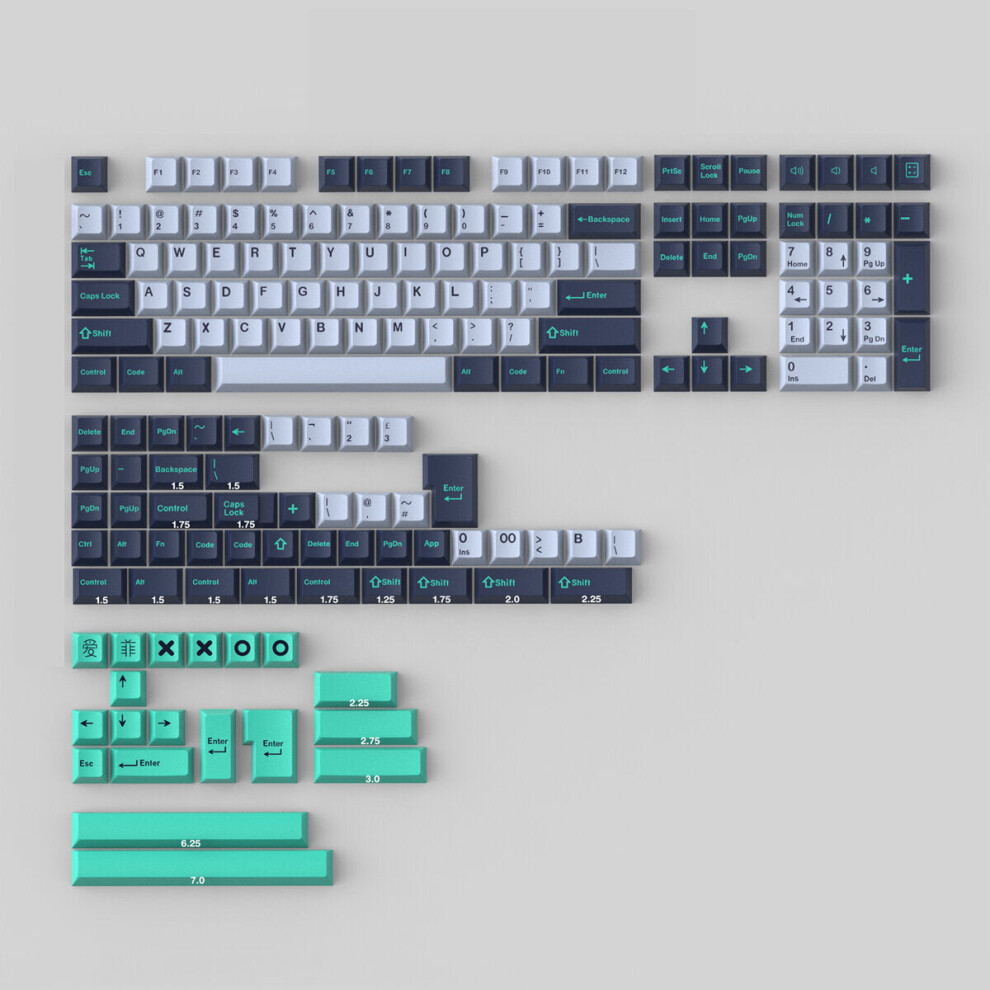 (White) 173 Keys Ocean Abs Keycap Set Cherry Profile Two Color Molding Custom Keycaps For Mechanical Keyboards White 6112212796351