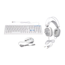 (White) 3-In-1 USB Wired Keyboard 1600DPI Mouse Colorful Headset Set Gaming Backlight Mechanical Keyboard Waterproof for Desktop Computer Notebook