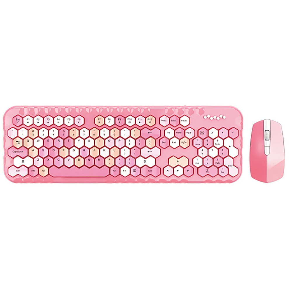 (Pink) 2.4G Wireless Keyboard & Mouse Set 104 Keys Honeycomb Keycaps Keyboard Office Mouse Combo for Laptop PC