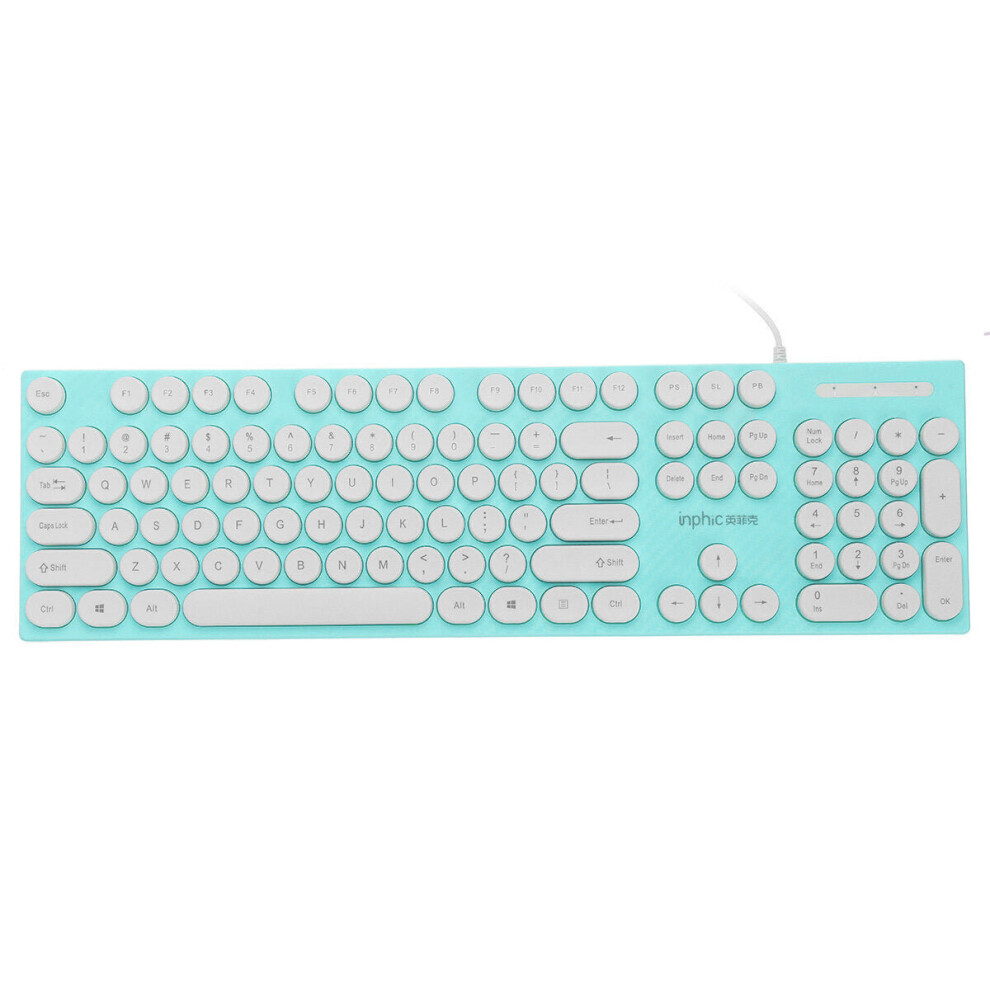 (Blue) 104 Keys Computer Keyboard Usb Wired Punk Round Keycaps Mechanical Feeling Gaming Keyboard Blue 6112212789247