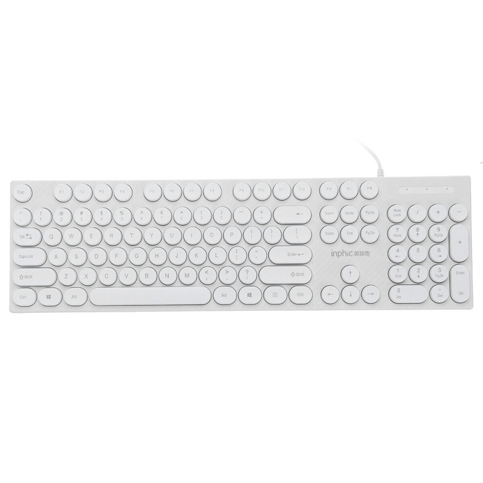 (White) 104 Keys Computer Keyboard Usb Wired Punk Round Keycaps Mechanical Feeling Gaming Keyboard White 6112212789261