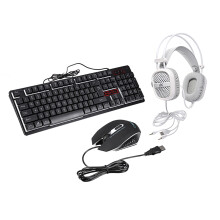 (Black) 3-In-1 USB Wired Keyboard 1600DPI Mouse Colorful Headset Set Gaming Backlight Mechanical Keyboard Waterproof for Desktop Computer Notebook