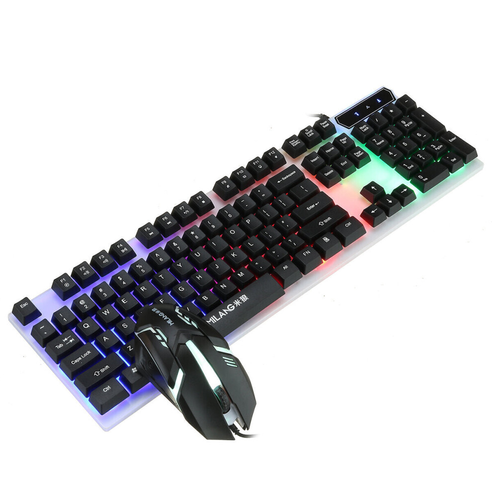 (Black) 104 Keys Wired Keyboard and Mouse Set Rainbow Backlight USB 1000DPI Gaming Keyboard for Home Office Computer Supplies