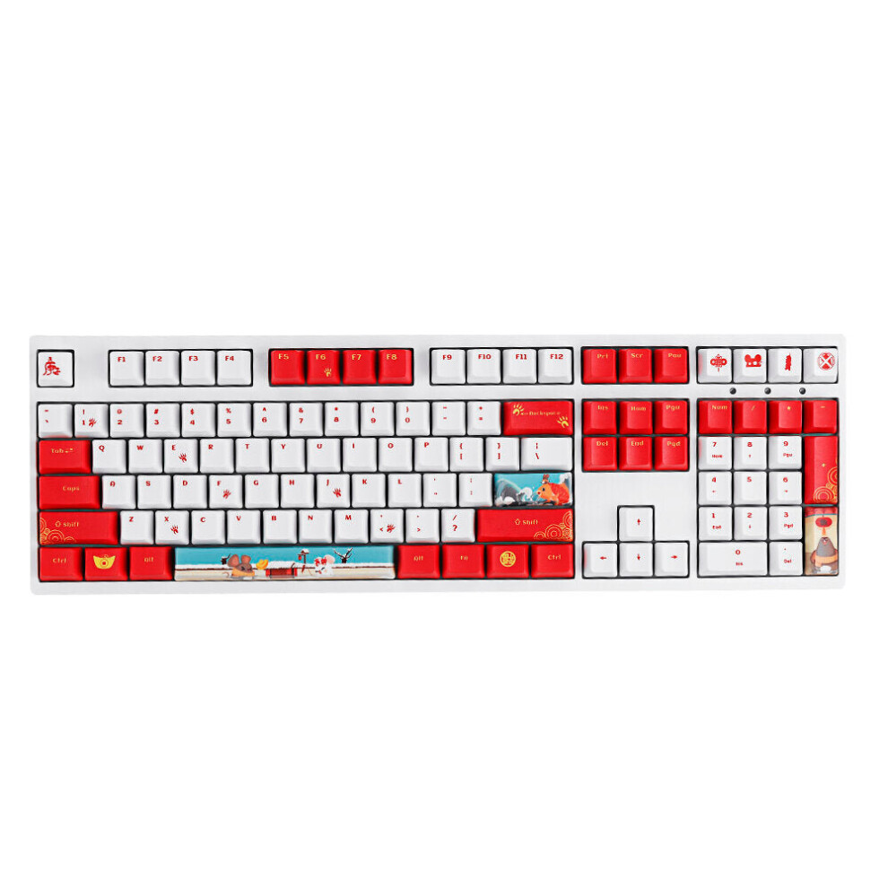 (Ukiyo-E Red) 108 Keys Keycap Set OEM Profile PBT Five-sided Sublimation Keycaps for Mechanical Keyboard