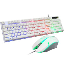 (White) 104 Keys Wired Keyboard and Mouse Set Rainbow Backlight USB 1000DPI Gaming Keyboard for Home Office Computer Supplies