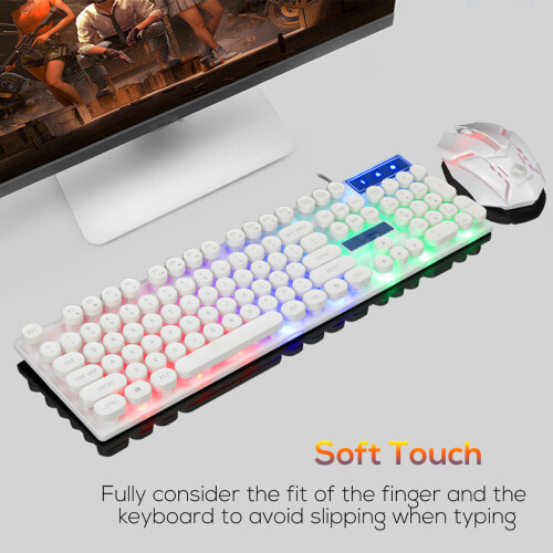 (White) 104 Keys Circular KeyCap Backlit Gaming Keyboard and Mouse Combo 2