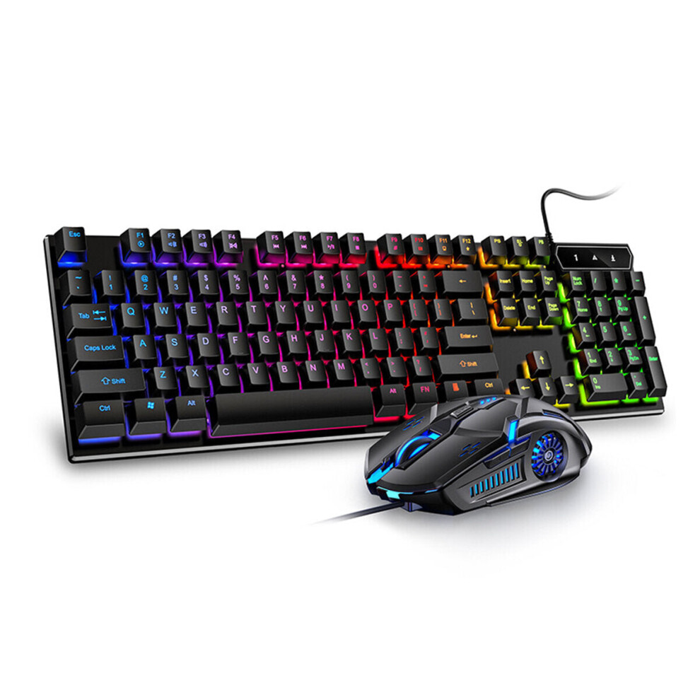 (Black & Sound) 104 Keys USB Wired Gaming Keyboard and Mouse Set Waterproof Silent/Sound Changing Backlight Mouse for Computer Desktop Notebook