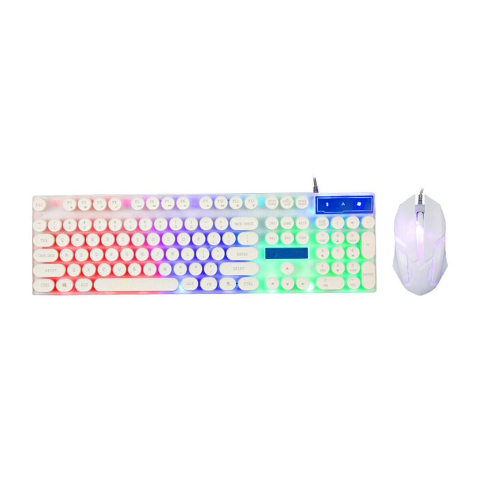 (White) 104 Keys Circular KeyCap Backlit Gaming Keyboard and Mouse Combo