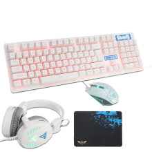 (White) 104 Keys Gaming Keyboard Waterproof design USB Wired Multimedia RGB Backlit and LED Gaming Headphone and 3200DPI LED Gaming Mouse Sets with Mouse Pad