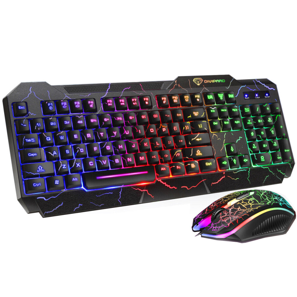 104 Keys Wired Keyboard & Mouse Set 4D RGB Backlight Gaming Keyboard 1600DPI Ergonomic Mouse