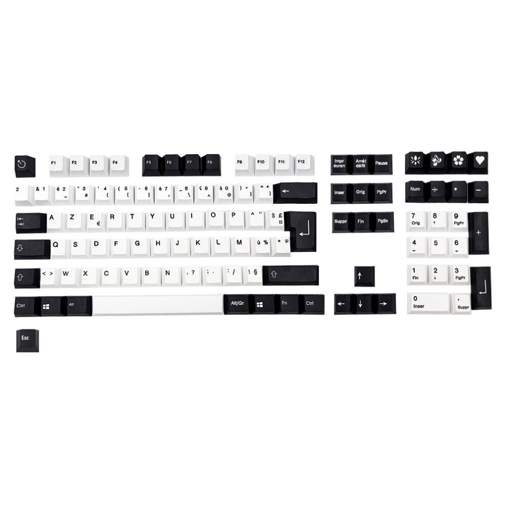 (French) 137 Keys DIY Mechanical Keyboards Black & White PBT Keycap Set German French Korean Spanish Japanese English Sublimation Custom Keycaps