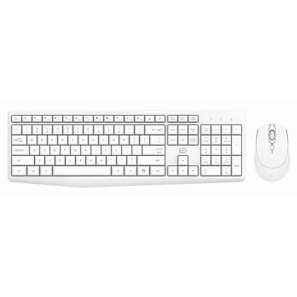 (White) 2.4G Wireless Keyboard & Mouse Set 106 Keys Business Keyboard 1500DPI 3 Buttons Silent Optical Home Office Mice for Computer Laptop PC