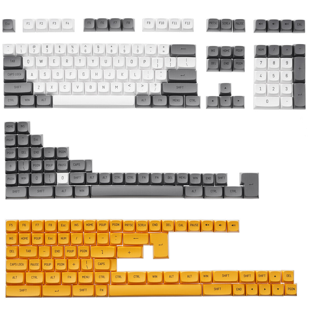 226 Keys Keycap Set PBT Double Color Injection CSA Profile Custom Keycaps for Mechanical Keyboard Grey Yellow