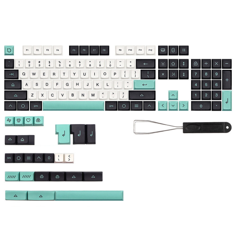 129 Keys Black & Green PBT Keycap Set XDA Profile Sublimation Keycaps for 61 64 68 84 87 96 Mechanical Keyboards