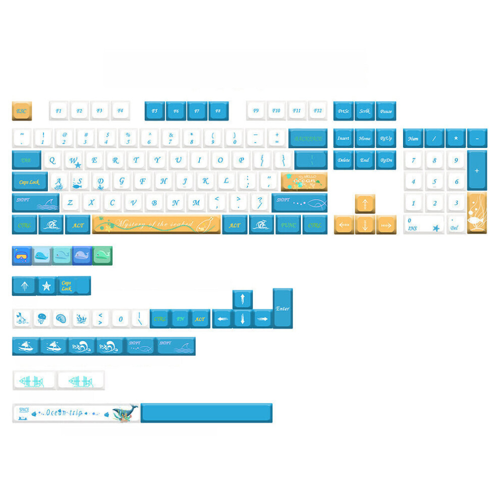 137 Keys Ocean Trip PBT Keycap Set XDA Profile Five-sided Sublimation Custom Keycaps for Mechanical Keyboards