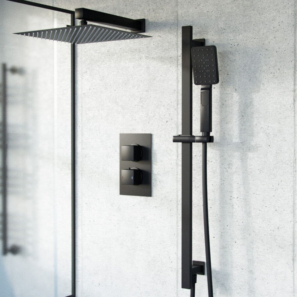 Nes Home Thermostatic Mixer Valve 300Mm Shower Head Handset Slider Rail Set Matte Black