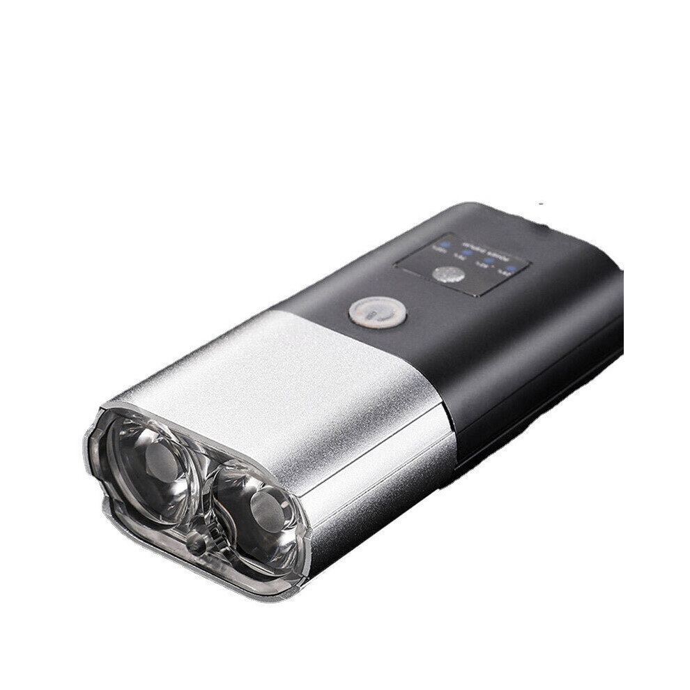 (Silver) 4000mAh Dual T6 Beads 3-in-1 Bike Headlight Rechargeable Horn Light Portable Waterproof Outdoor Cycling Bike Headlight