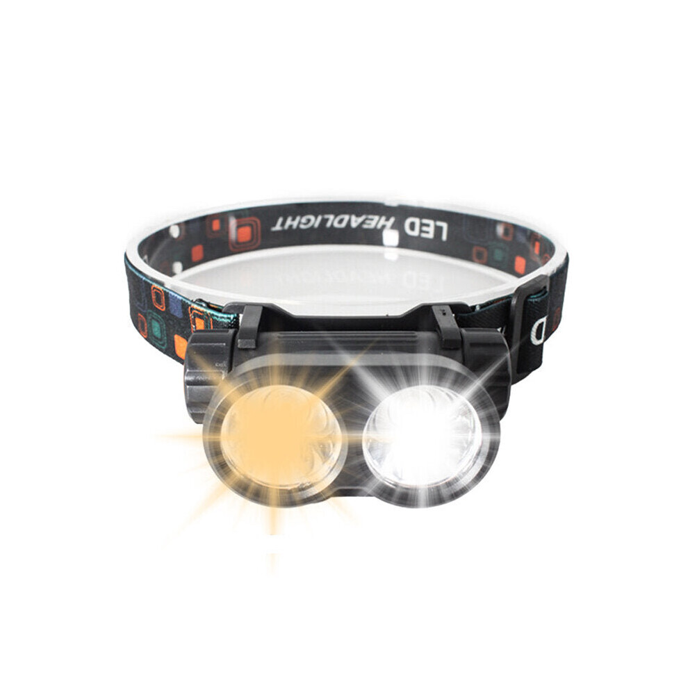 180 Adjustable Double LED Headlamp Strong Light Cycling Headlight Night Fishing Waterproof Flashlight USB Charging Warm / White Light