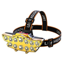 (Gold) 12*P90 LED Headlamp USB Rechargeable Long Shoot 4 Modes Bike Head Torch Flashlight Waterproof Camping Fishing