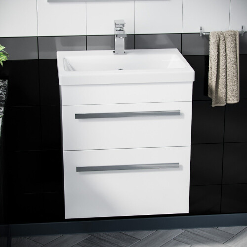 NES Home Nanuya 500mm Wall Hung 2 Drawer Vanity Basin Unit White 2