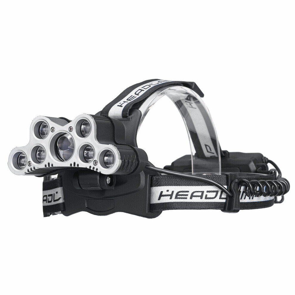 (Grey) 2501-B 6-Modes 7xT6+2xQ5 LED Outdoor Head Torch Waterproof Ultra Bright Headlamp With SOS Whistle