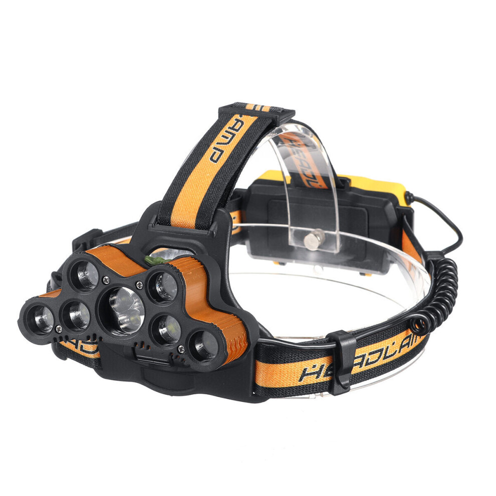 (Gold) 2501-B 6-Modes 7xT6+2xQ5 LED Outdoor Head Torch Waterproof Ultra Bright Headlamp With SOS Whistle