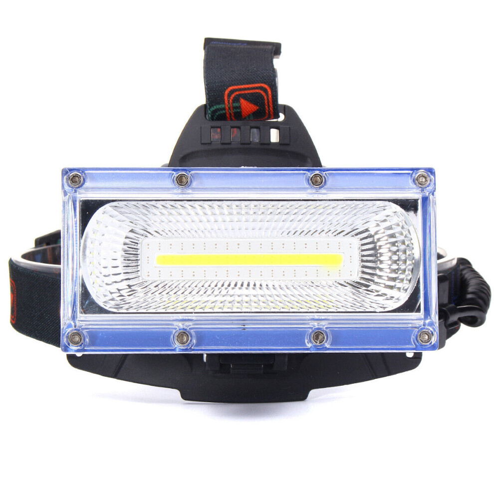 (Blue) 1300LM 30W COB LED Rechargeable 18650 USB Headlamp Cycling Lamp