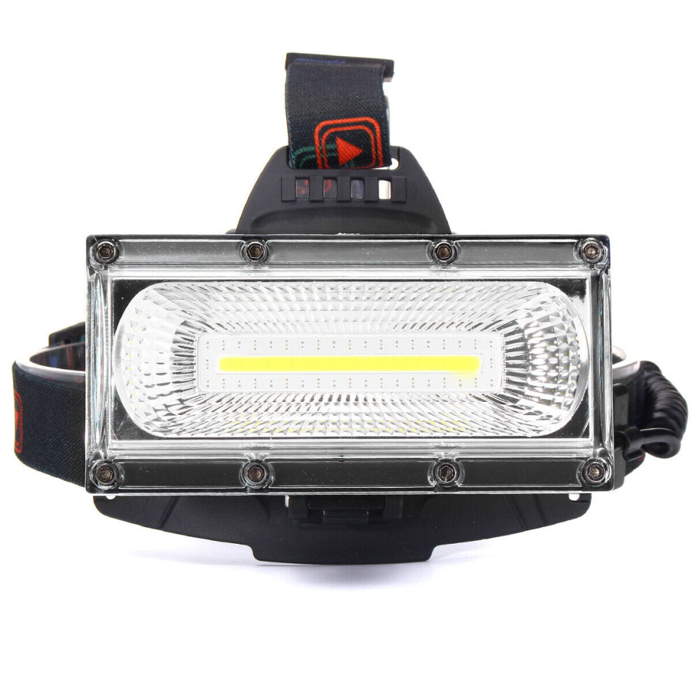 (Black) 1300LM 30W COB LED Rechargeable 18650 USB Headlamp Cycling Lamp