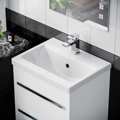 NES Home Nanuya 500mm Wall Hung 2 Drawer Vanity Basin Unit White 1