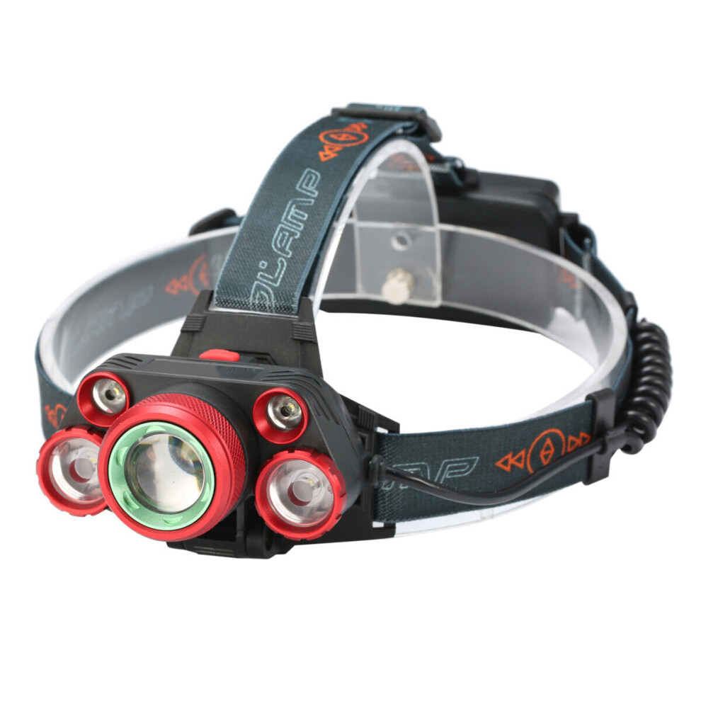 (Red, EU Plug) 1000LM 5 LED Headlight 5 Modes Adjustable Flashlight IPX6 Waterproof Rechargeable Work Lamp Outdoor Camping Cycling