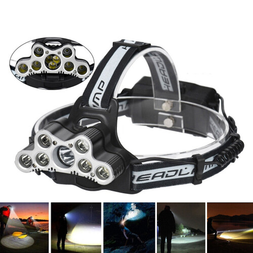 (Red) 6-Modes 7xT6+2xQ5 LED Head Lamp USB Rechargeable Camping Head Torch With SOS Whistle Function 1