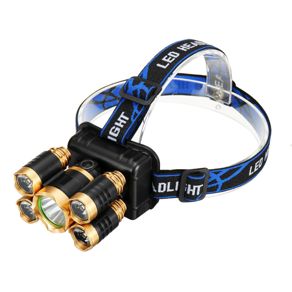 (With 2 battery) 5 LEDs Ultra Bright  90 Rotatable LED Headlight Long Shoot Head Lamp For Hunting Fishing Camping Worker