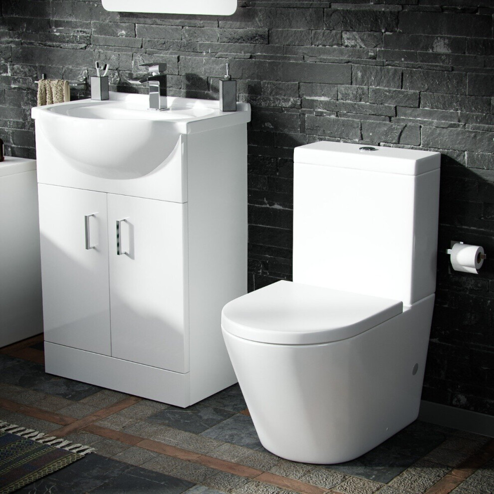 Dyon 550mm Floorstanding Basin Vanity Unit White & Rimless Close Coupled Toilet