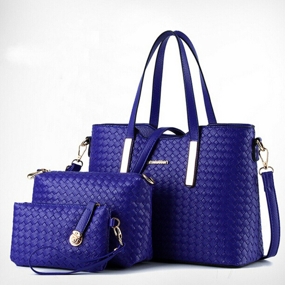 (Royal Blue) 3pcs set women leather satchel handbag shoulder messenger crossbody bag