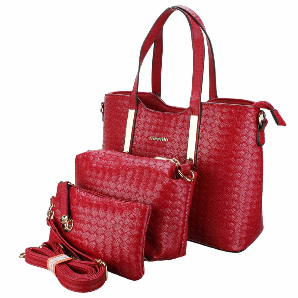 (Magenta) 3pcs set women leather satchel handbag shoulder messenger crossbody bag